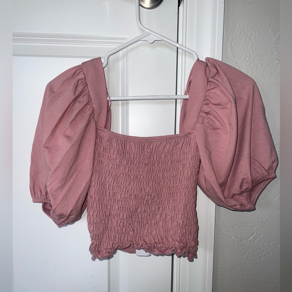 Topshop Pink Cropped Puff Sleeve Blouse